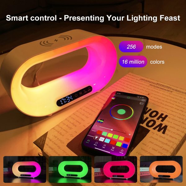 Lámpara de escritorio con luz nocturna LED multifunción 3 en 1, control por aplicación, ambiente RGB, cargador inalámbrico multifuncional inteligente, reloj despertador - Image 6